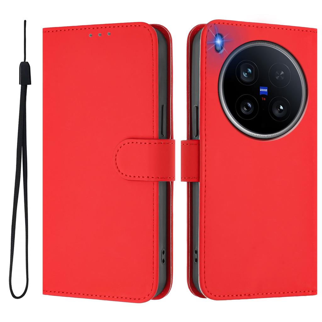 For Vivo X200 Ultra 5G Case Solid Color Wallet Leather Phone Cover with Strap
