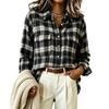 Damen Vintage Karomuster Flanellhemd Langarm Lockerer Schnitt Oberteil für Herbst Winter Streetwear