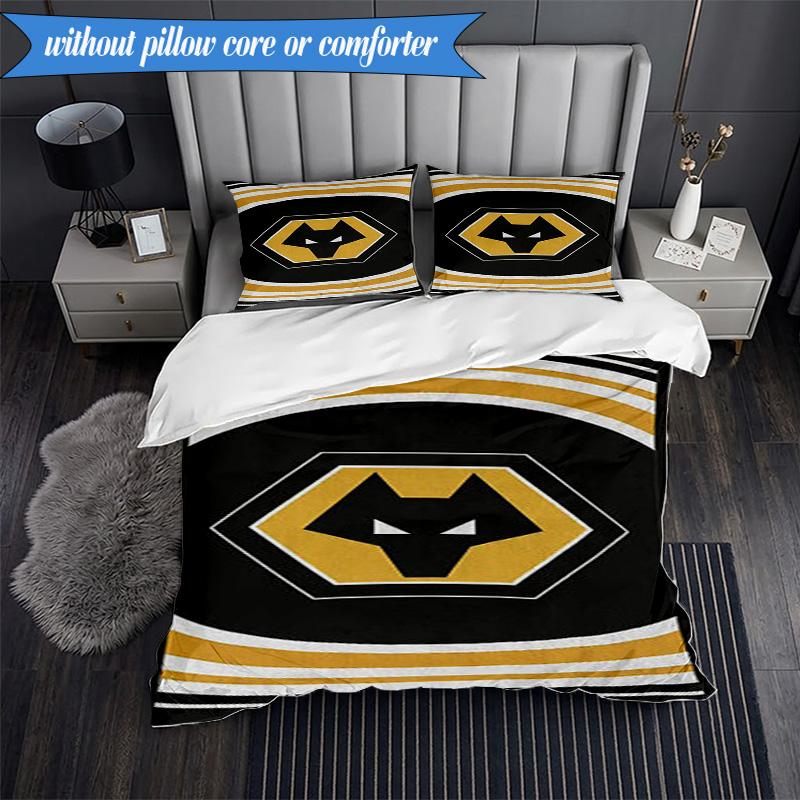 3PCS Wolves Football Club Emblem Printed Soft Bedding Set,Including 1pc Duvet Cover And 2pcs Pillowcases Perfect for Bedroom, Dormitory, Fan Gift