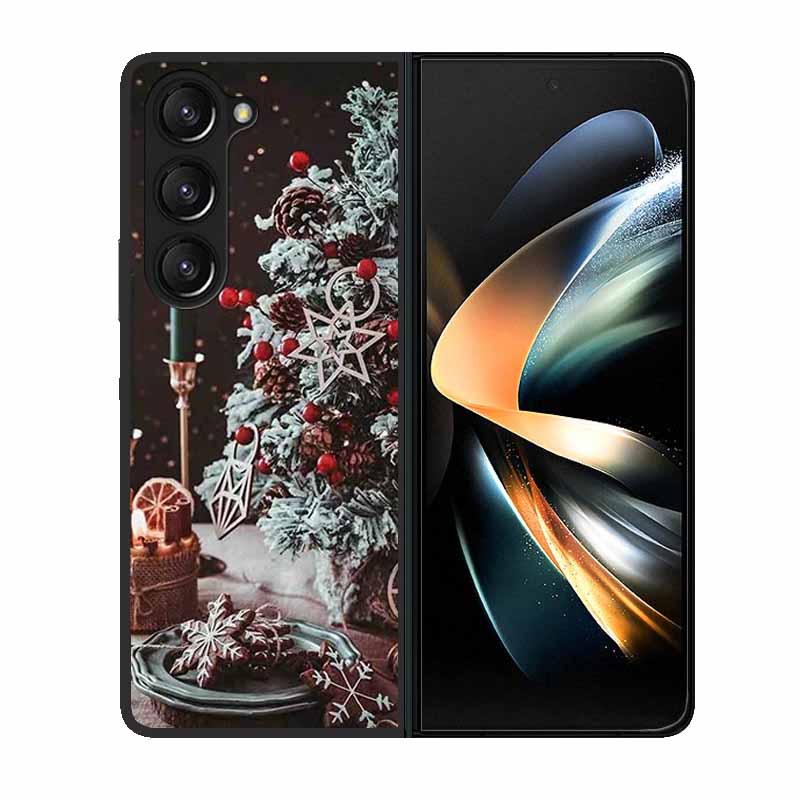 Christmas Case For Samsung Galaxy Z Fold 6 5 4 3 Cover Fold5 Fold4 Lovely Black Hard Plastic PC Cover For Galaxy Z Fold5 5G Case