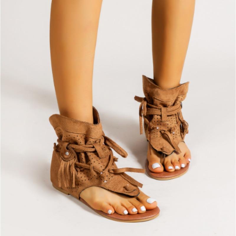 Fashion Women's Sandals 2025 Retro Gladiator Ladies Clip Toe Vintage Boots Casual Tassel Rome Fashion Summer Woman Shoes for Female New