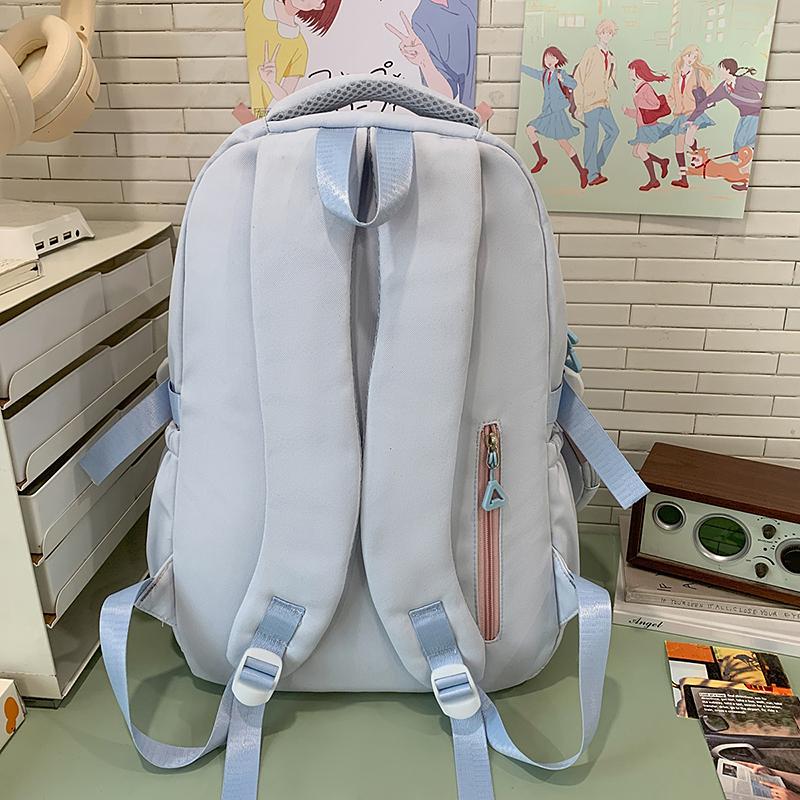 Women's Large Capacity Backpack Multi-Compartment Student Schoolbag Color Block Backapack with Coin Purse