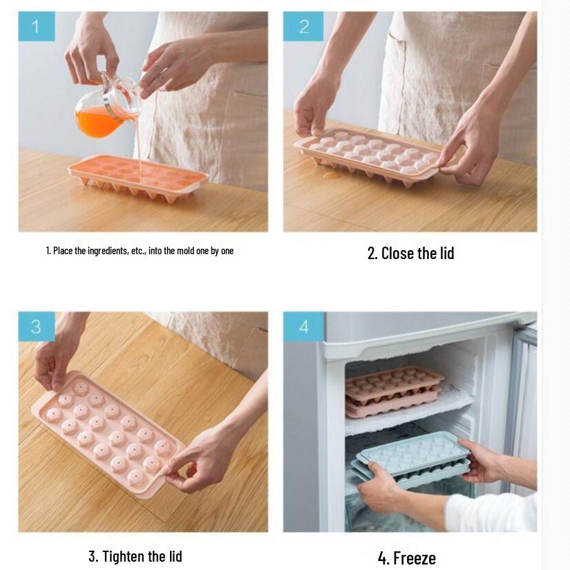 Round Ice Cube Mold with Lid for Home Use - Plastic Ice Ball Molder for Refrigerator