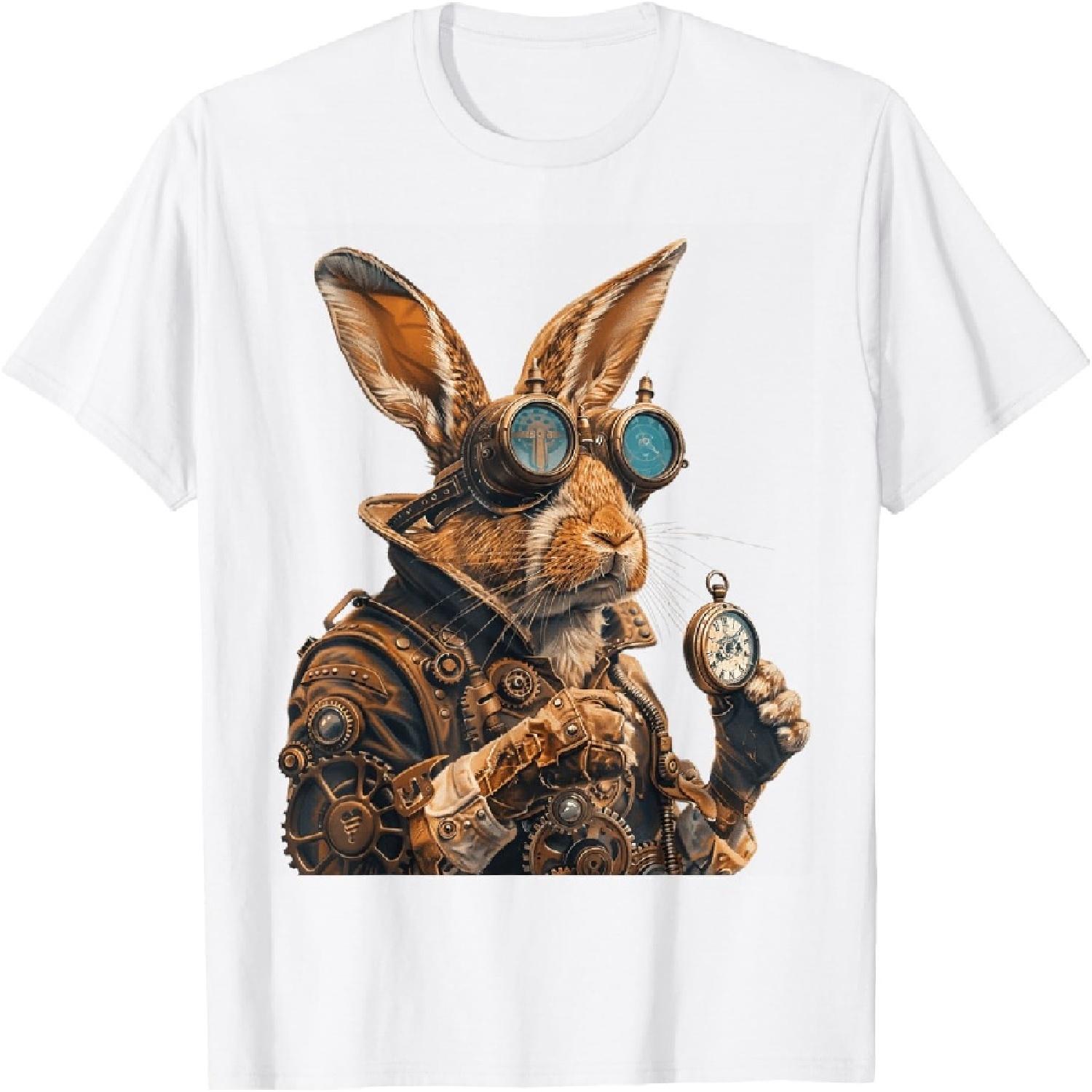 Steampunk Rabbit Fantasy Art Design T-Shirt XXXXXL белый