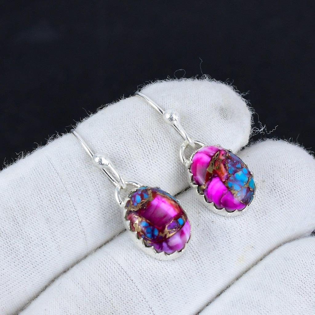 Natural Kingman Spiny Turquoise Gemstone 925 Sterling Silver Earring, Boho Silver Jewelry Dangle Earrings, Gifts For Anniversary Gifts For Her