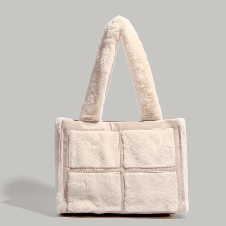 Large Capacity Commuter Tote Bag for Women 2025 New Niche Patchwork Square Plush Bag Fashion Versatile Shoulder Bag