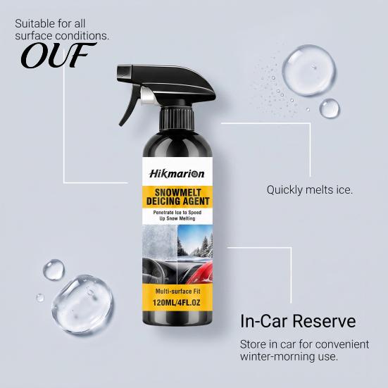Quick Melt Ice Scraper Alternative Car Melting Spray, 120ml De-Icer for Windshield Windows Mirrors, Winter Care Fast Acting Remover with Trigger