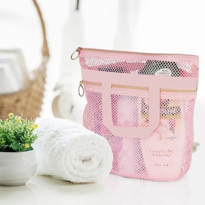 Quick Access Mesh Cosmetic Pouch With Handle Spacious Bathroom Toiletries Organizer For Travel And Daily Use