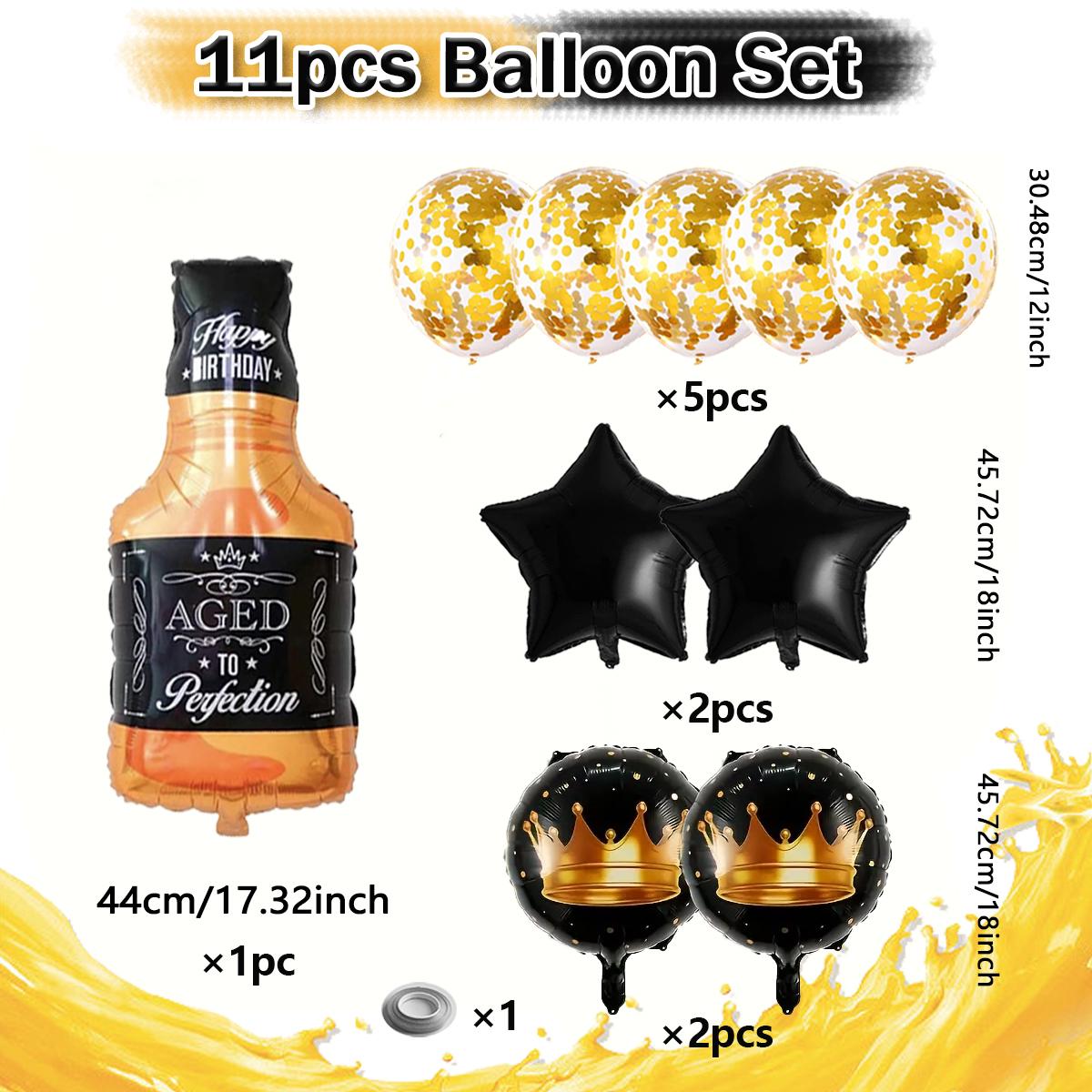 

11pcs Whiskey Bottle and Crown Balloon Set for Summer Party Decoration Suitable for Wedding, Birthday, Graduation Season Other