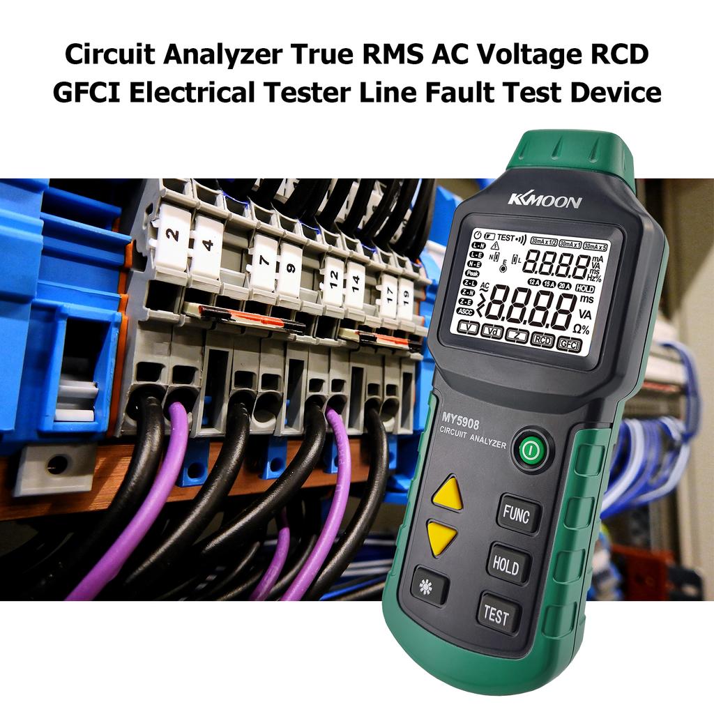 Kkmoon Analyseur de circuit à rétroéclairage LCD numérique MY5908 True RMS AC Tension RCD GFCI Testeur électrique
