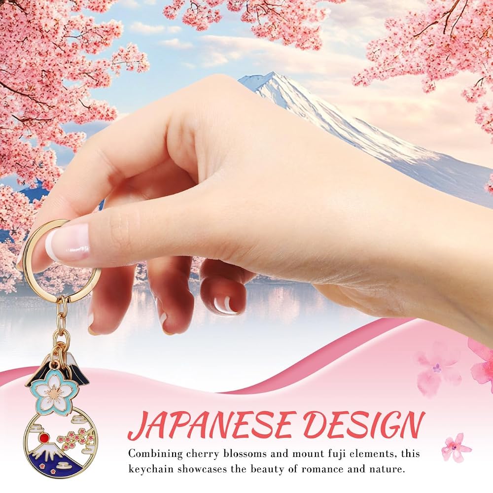 FOMIYES 5-Piece Mount Fuji Cherry Blossom Keychain Set for Car Accessories