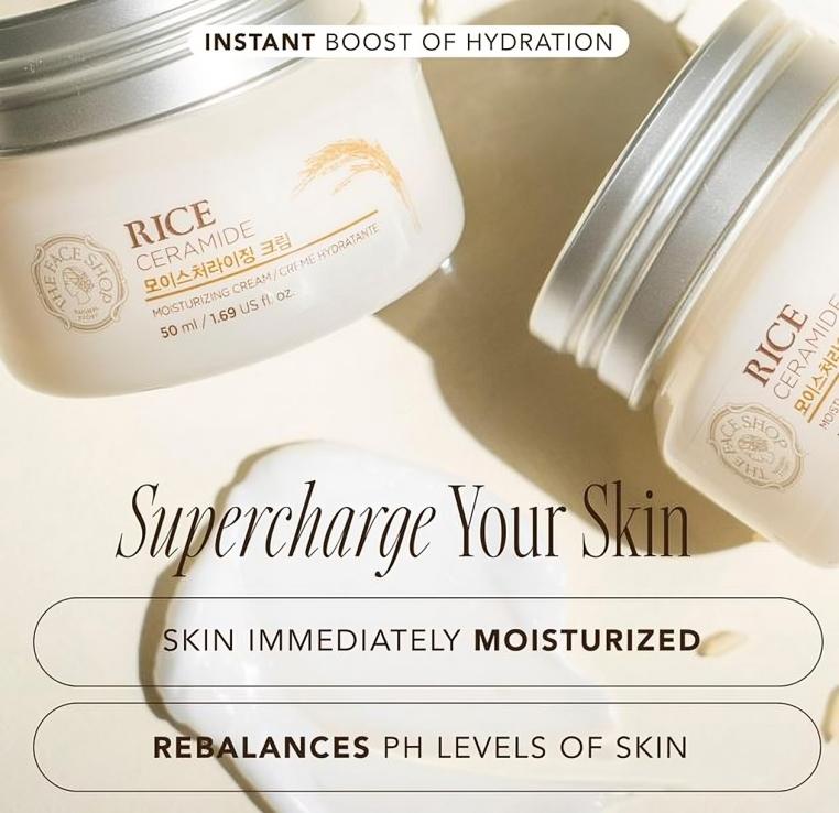 The Face Shop Rice & Ceramide Moisturizing Cream with Rice Extracts for Skin Brightening, Korean skin care products 50ml