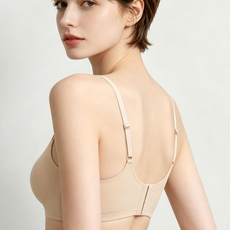 Summer Liquid Foundation Seamless Nude Feel Bra Women Fixed Cup Push‑Up Bra Adjustable Anti‑Sagging Bra for Small Bust