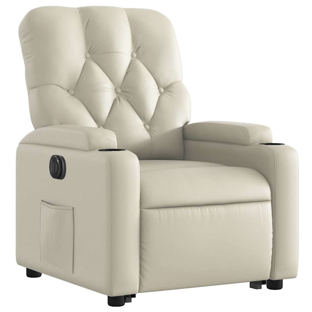 Electric Recliner Chair with Rising Function Cream Faux Leather