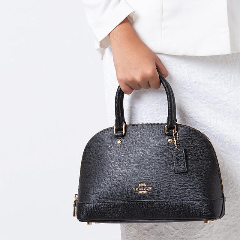 New COACH Sierra Leather Dome Bag, Handbag, Shoulder Bag, Crossbody Bag Medium Size Women's Black 27591-IMBLK
