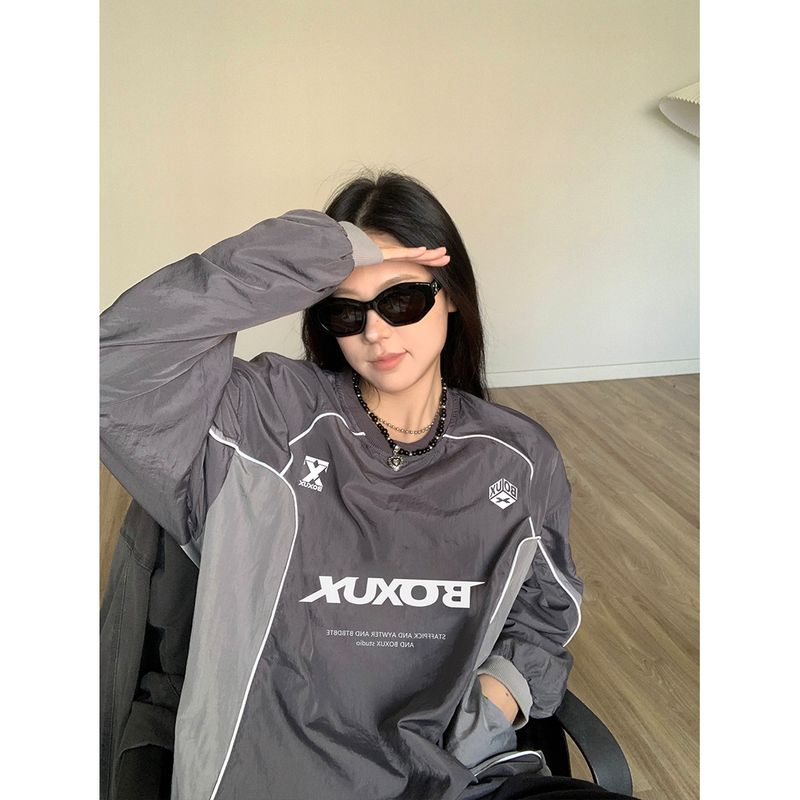 

2024 American Mechanical Style Color Matching Nylon Wrinkle Pullover Sweatshirt Outdoor Loose Casual Easiest for Match Mountain Tops Men and Women Dark gray M