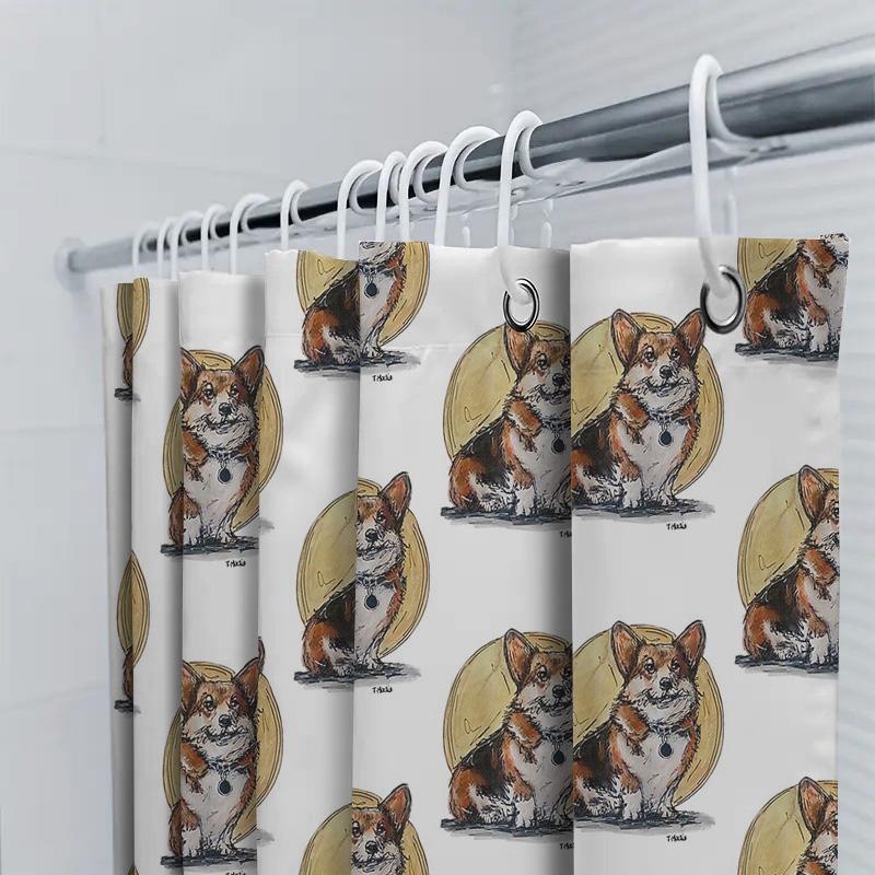 Cute Shiba Inu Dog Shower Curtain Waterproof Bathroom Decor Japanese Dog Lover Gift Washroom Fabric