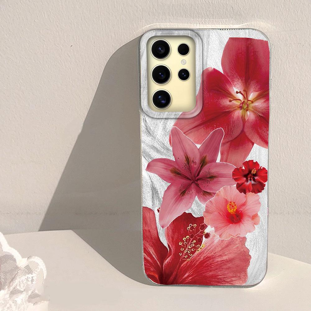 Pink Lily Flower Hard Back Print For Samsung Galaxy S25 Ultra S26 S23 S24 Plus S21 FE S22+ S26+ Shockproof Cover Phone Case Girl