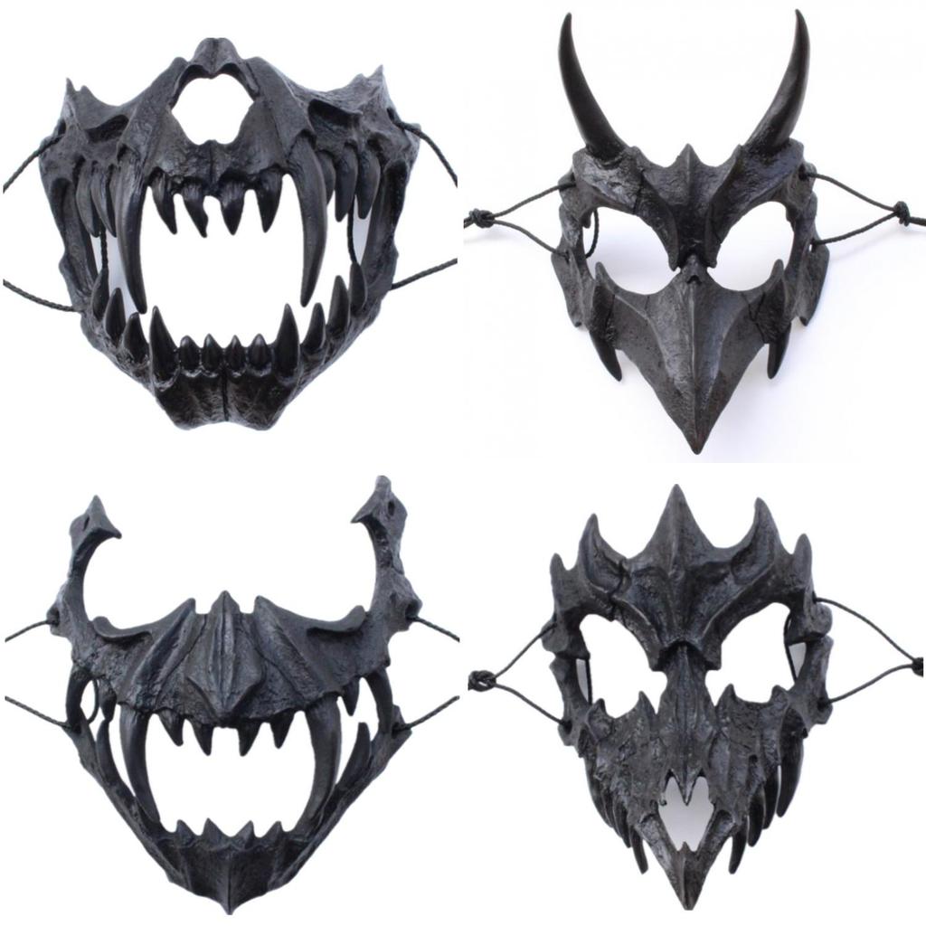 Stylish Black And White Tiger And Yaksha Masks For Role Playing And Holiday Celebrations