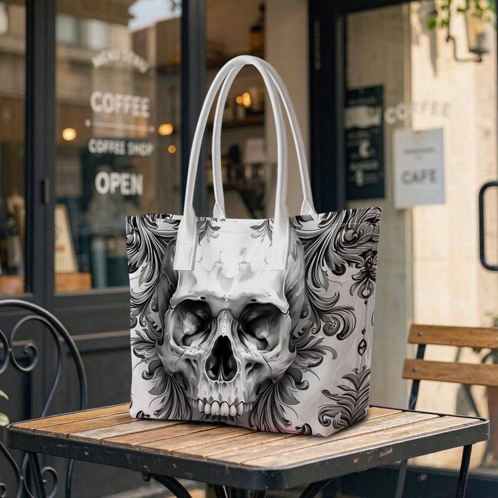 Gothic Skull Printed Tote Bag Casual Daily Shoulder Bag for Shopping Outings
