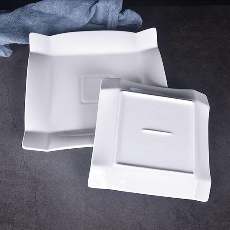 Pure White Ceramic Square Steak Plate - Irregular Design, Creative Western Flatware for Home and Hotel Dining.