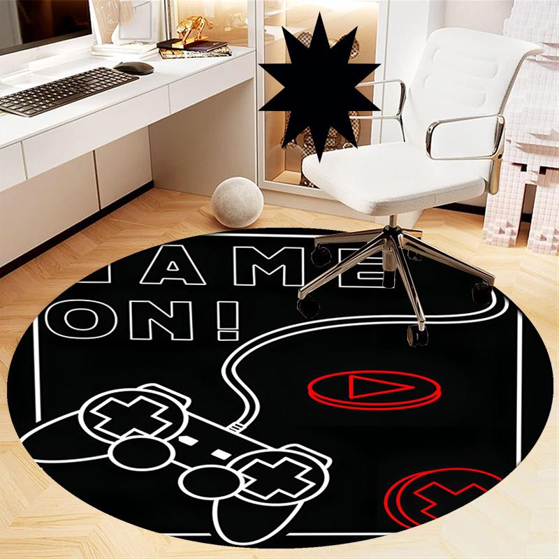 Runder Teppich mit Spielcontroller-Aufdruck, Stuhlteppich, Läufer, Fußmatte für Eingangsbereich, für Bürostuhl, Wohnzimmer, Schlafzimmer, Küche.