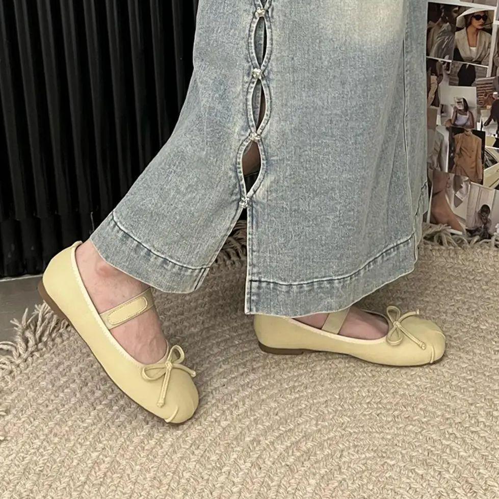 Fashion IPPEUM Ballet Flats Women Round Toe Bow Elastic Band Mary Janes Shoes Black Ballerines Femme Chaussure