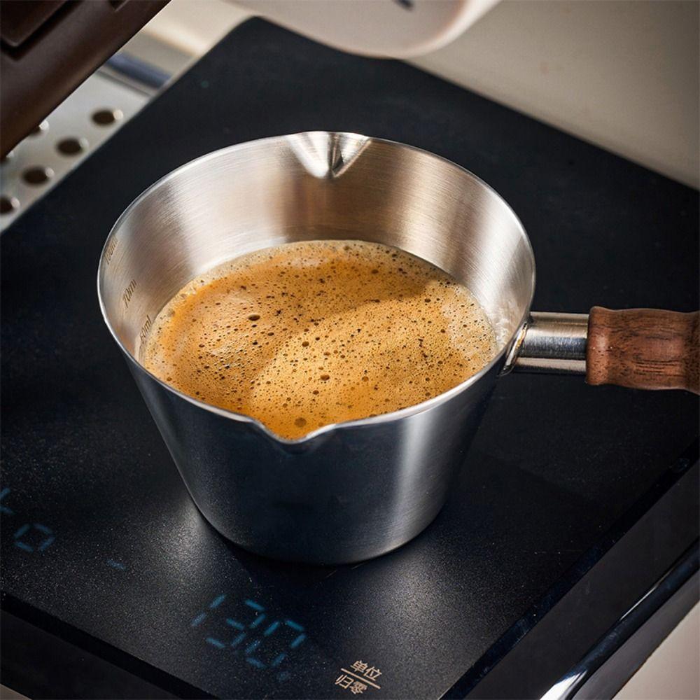 304 Stainless Steel Espresso Measuring Cup Walnut Handle Milk Cup  Restaurant