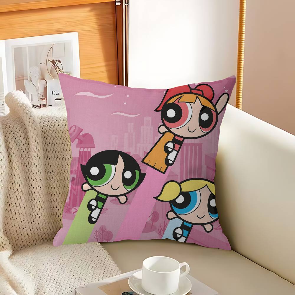 Cute Powerpuffs-Girls Classic Anime Cushion Cover Inches Farmhouse Decor Home Throw Pillow Covers For Couch Decorations