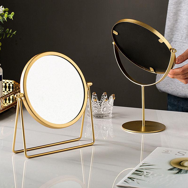 New Desktop Makeup Mirror 360° Rotatable Household Bedroom Vanity Mirror Iron Frame Single-sided Cosmetic Mirrors Two Style
