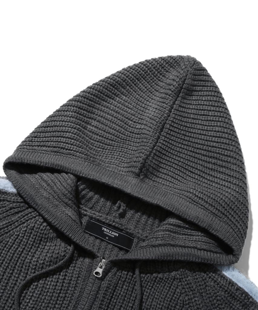 TRILLION Felpa Lavorata a Maglia con Cappuccio e Zip, Spazzolata Lavabile (Carbone)