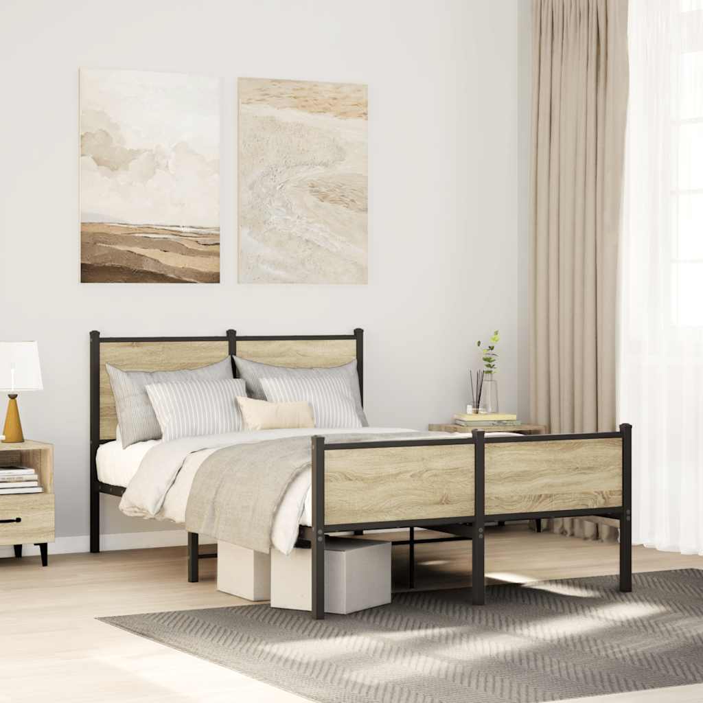 Metal Bed Frame without Mattress Sonoma Oak Finish 120x200 cm