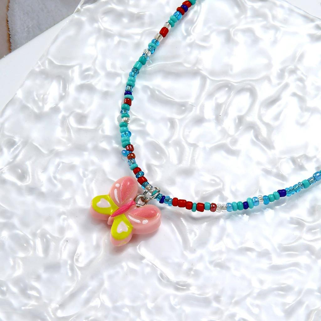 Kids Butterfly Heart Necklace Handmade Beaded Jewelry For Girls Spring 2025