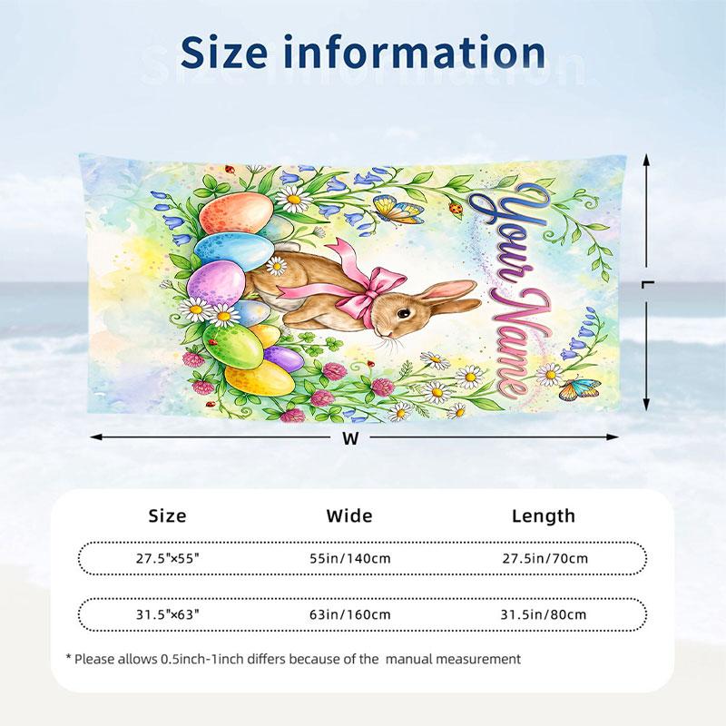 Easter Bunny Theme Beach Towel Personalized Custom Name & Text Soft Quick Dry Beach Towel for Swimming Travel