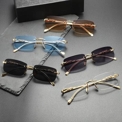 5PCS New High-quality Frameless Glasses with Cut Edges Stylish and Unique Leopard Print Glasses Suitable for Men