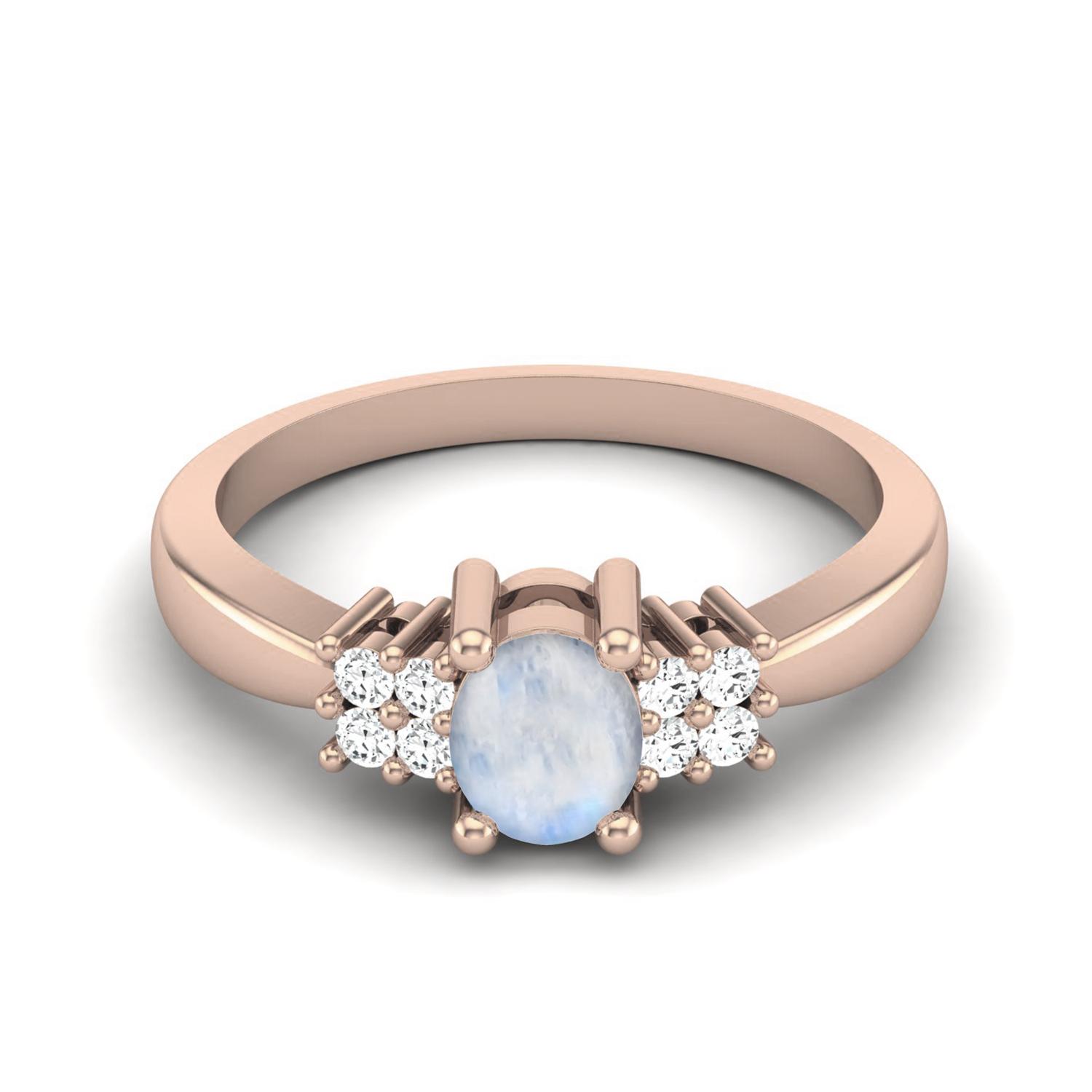 5X4 MM Oval Natural Moonstone 925 Sterling Silver Rose Vermeil Solitaire Women Wedding Bridal Ring 11 ярко-розовый