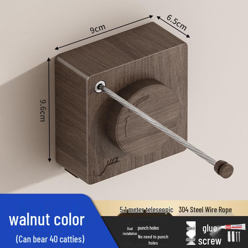Indoor No-Drill Retractable Clothesline - Windproof Tightening Steel Wire for Bathroom and Balcony