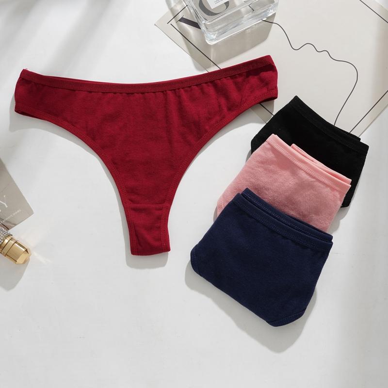 Tanga Sexy de Algodão Feminina Cor Sólida Confortável Amigável à Pele