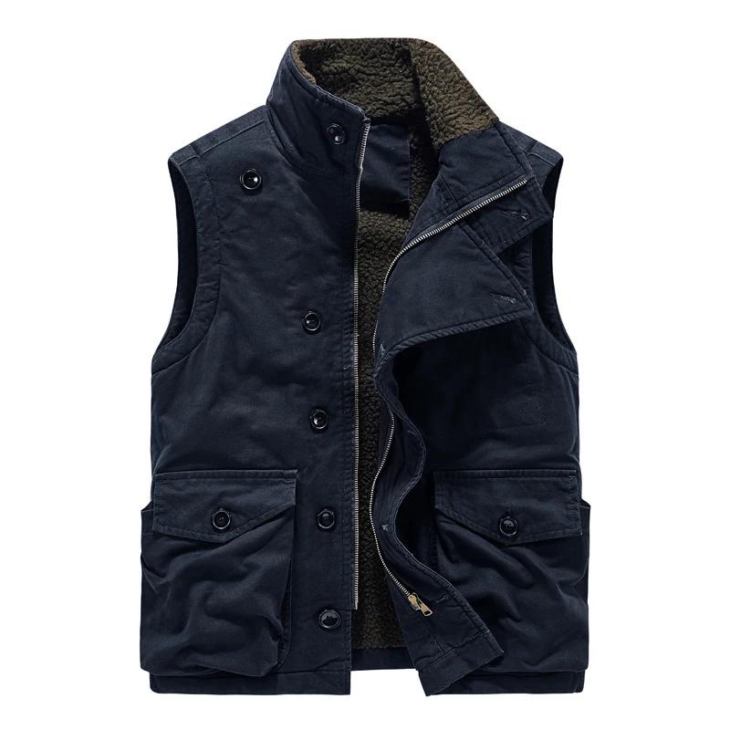 Autumn Winter Men's Fleece Warm Padded Vests Men Stand Collar Army Tactical Waistcoats Men Windbreaker Sleeveless Jackets