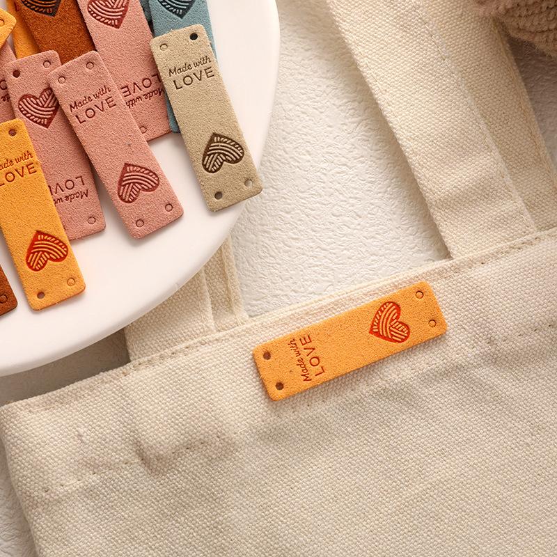 10Pcs Multicolor Rectangle Heart Leather Labels For Garments Tag Sewing Supplies Handmad Materials Diy Crafts Decor