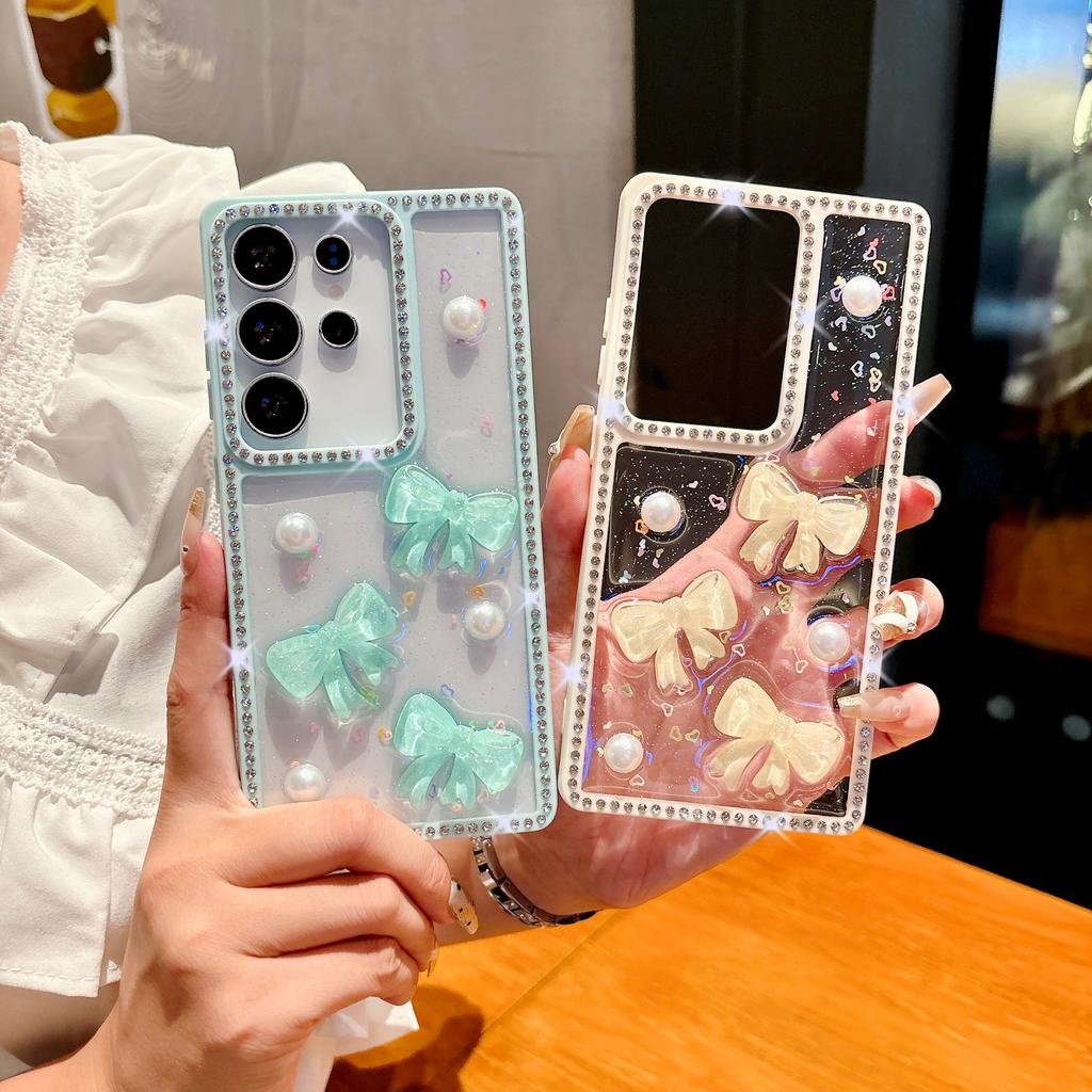 Samsung S25ultra Mobile Phone Case 1 Bow S24FE Flash Diamond Drop Glue A15 Fashion Creative A36 New Model