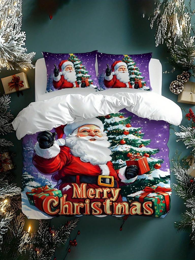 2/3ks Vánoční stromek Dárek Vzor sněhové vločky Sob Santa Claus Měkká sada povlaku na peřinu Vhodná do ložnice, pokoje pro hosty