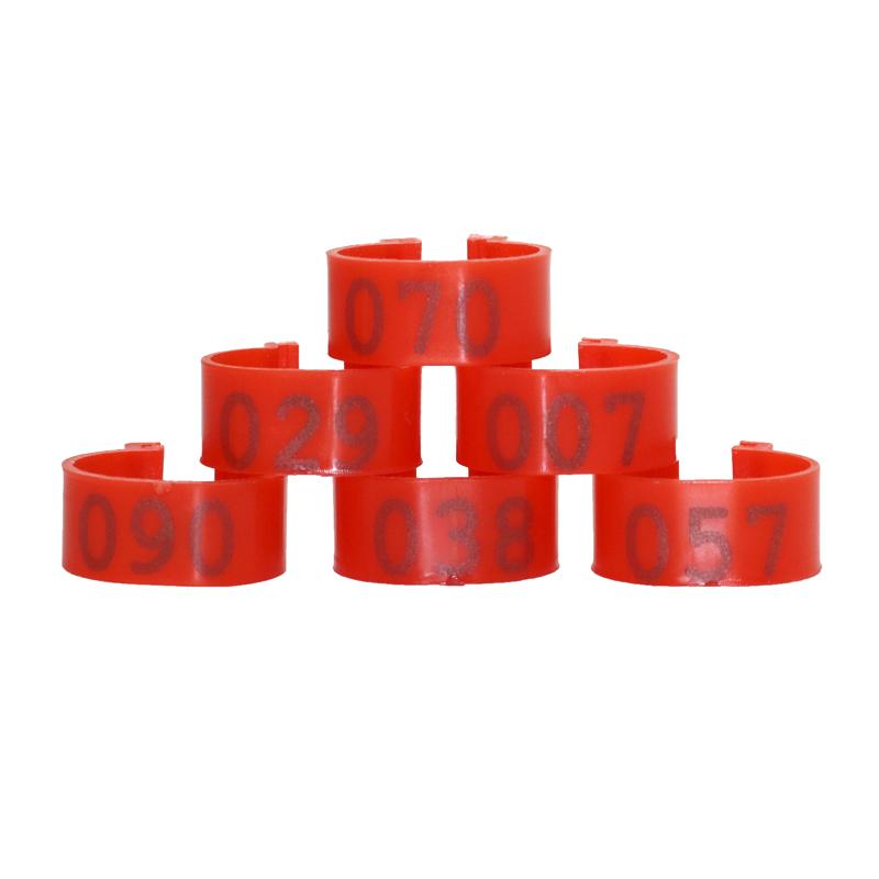 

100 Pcs Inner Diameter 2.0cm Plastic Open Type Buckle Chicken Duck Goose 5 Colors Digital Foot Ring Poultry Farming Equipment M червоний