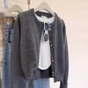2026 Spring/Autumn Women's Grey College Style Pure Wool Cardigan with Colorful Buttons - Round Neck, Short Sweater Coat.