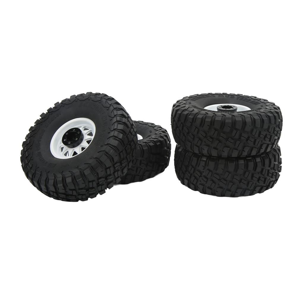 4PCS 1.9in Wheel Tires with 10 Holes Hub Uneven Gravel Pattern for SCX10 1 10 RC Car Models White