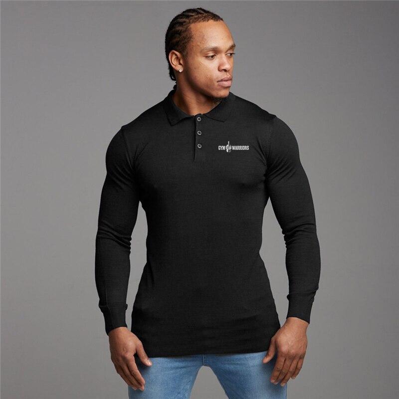 Muscleguys Sweater Men's Spring and Autumn Lapel Long-sleeved T-shirt Slim Fit Sports Casual Pullover Bottoming Shirt