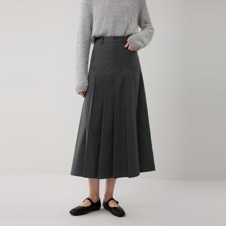 ELLE French Fashion Design Mid-Rise Pleated Skirt Commuter Casual Long Skirt Women skirts ER53135