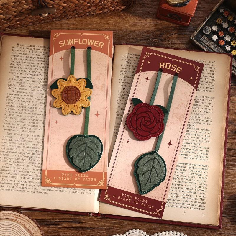 Floral Pattern Faux Leather Bookmark with Soft Rope Tassel Multi-Functional Bag Charm for School Students Stationery Supplies