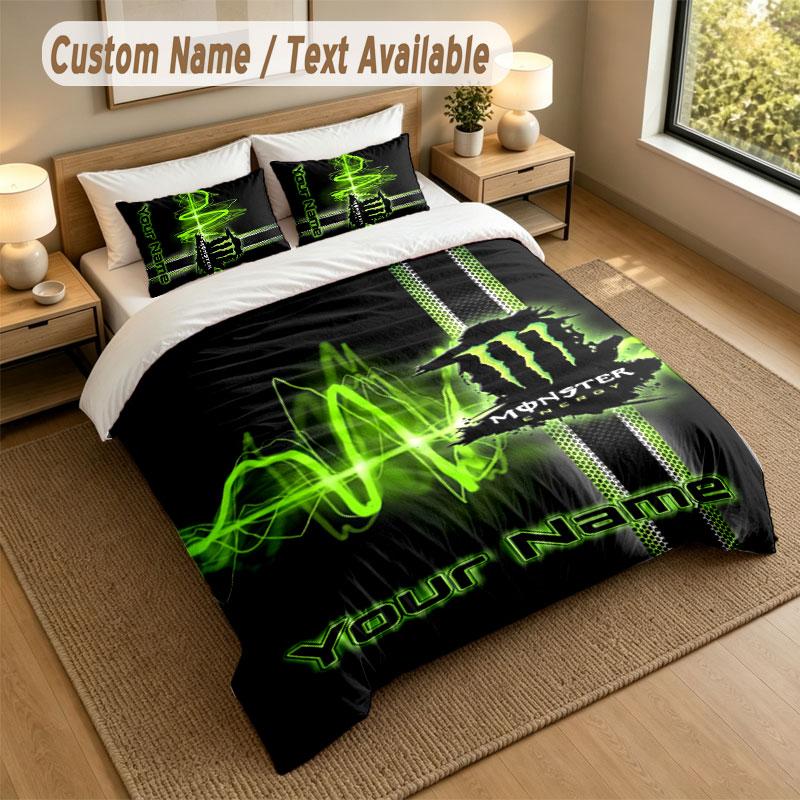 Bedding Set 1 Duvet Cover 2 Pillowcases Monster Energy Print Soft Bed Linen Bedroom Decor