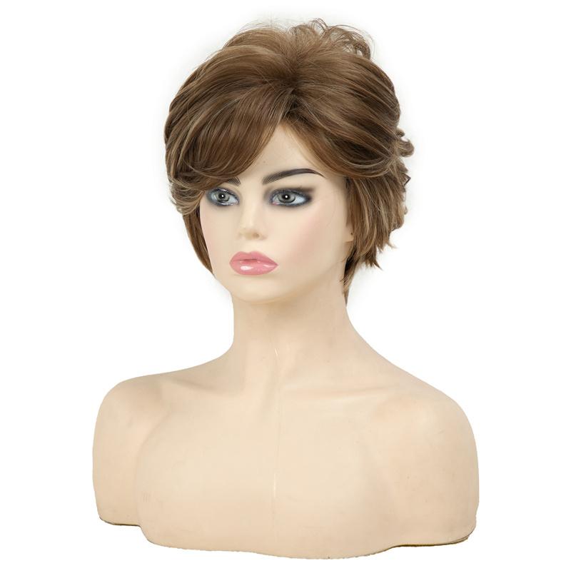 Lockige Perücke mit Pony Synthetische Natürliche Kurze Perücken für Frauen Hitzebeständige Faser Kostümperücken Cosplay Mommy-Perücken Tägliche Anwendung